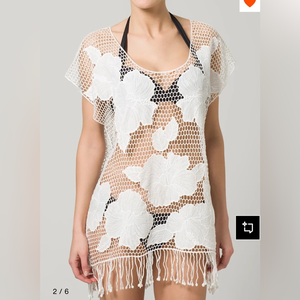 Seafolly Light Beige Floral Crochet Swim Cover-Up One Size 4-12